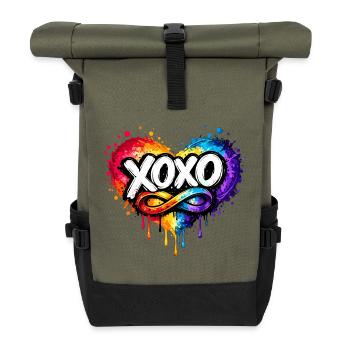 XOXO Liebe im Farbherz zum Valentinstag - Rolltop Rucksack - Olive/Schwarz - Vorne