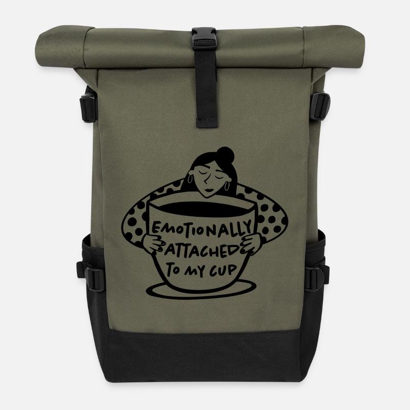Attaché émotionnellement à ma tasse - Sac à dos roll top - olive/noir