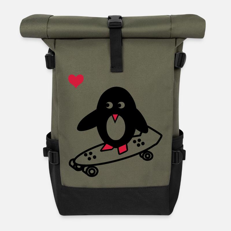 pingouin avec le skate-board - Sac à dos roll top - olive/noir