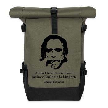 Bukowski: Mein Ehrgeiz wird von meiner Faulheit b - Rolltop Rucksack - Olive/Schwarz - Vorne