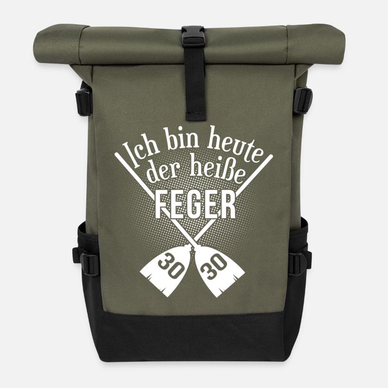 30. Geburtstag Fegen Geburtstagskind (Set "30FEG") - Rolltop Rucksack - Olive/Schwarz