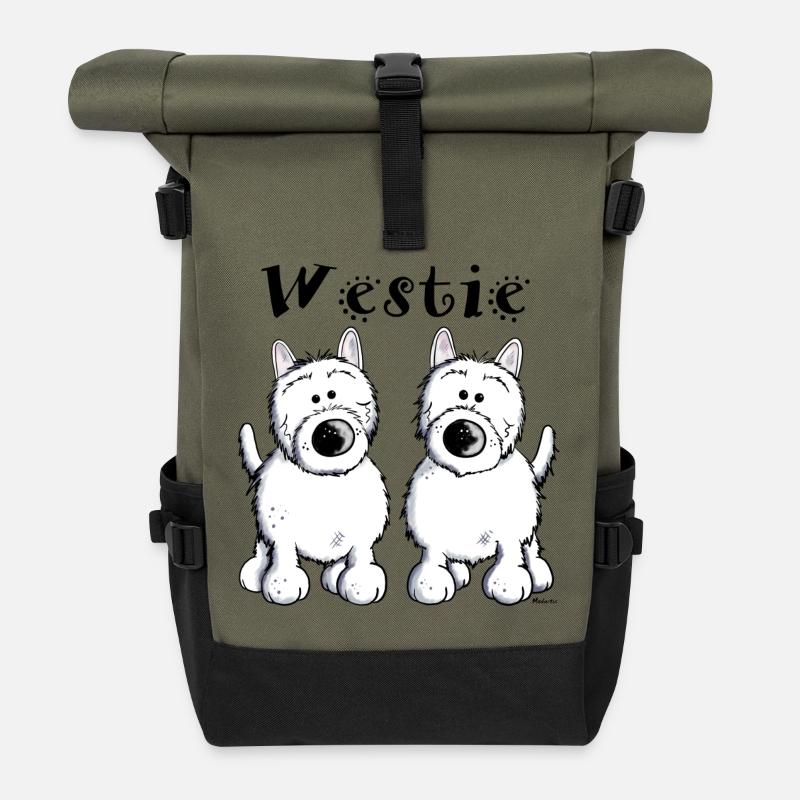 West Highland Terrier Duo - Rolltop Rucksack - Olive/Schwarz