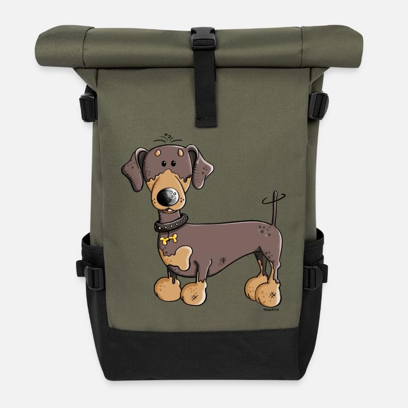 Dilia der Dackel - Rolltop Rucksack - Olive/Schwarz