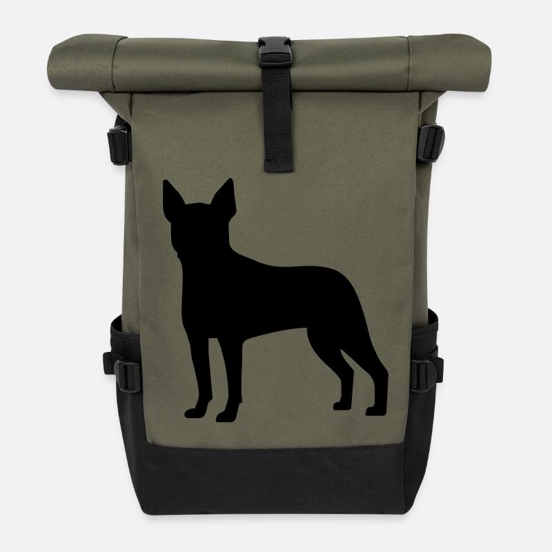 Boston Terrier - Roll Top Backpack - olive/black