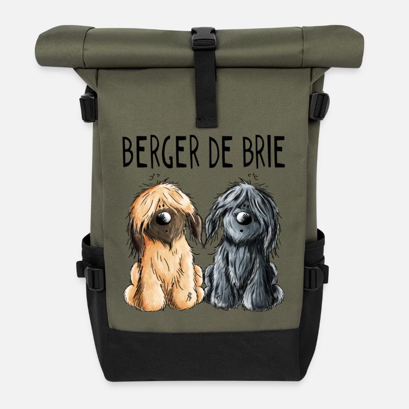 Zwei Berger de Brie - Briard - Comic - Geschenk - Rolltop Rucksack - Olive/Schwarz