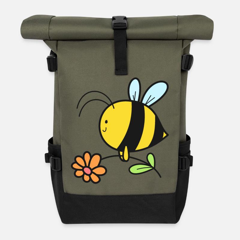 Biene Bienen - Rolltop Rucksack - Olive/Schwarz