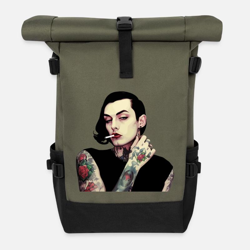 Femme Gothique Tatouée Avec Cigarette - Sac à dos roll top - olive/noir