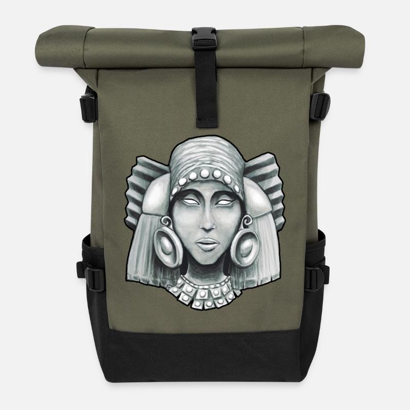 Aztekische Göttin Chalchiuhtlicue 2 - Rolltop Rucksack - Olive/Schwarz