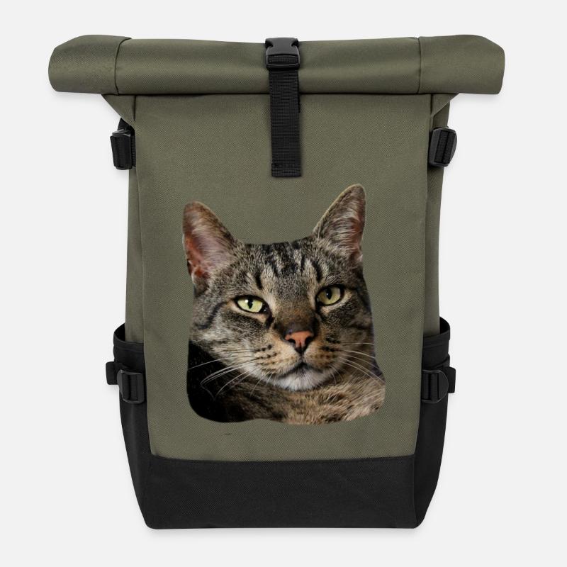 Katze Tigerkatze lustiges Katzenshirt Geschenk - Rolltop Rucksack - Olive/Schwarz