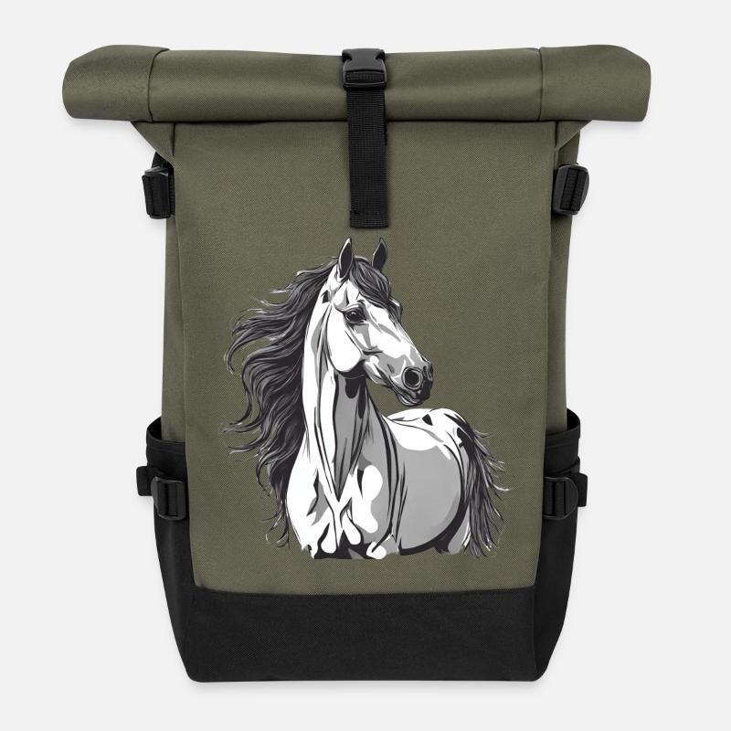 cheval, fan de chevaux, équitation - Sac à dos roll top - olive/noir