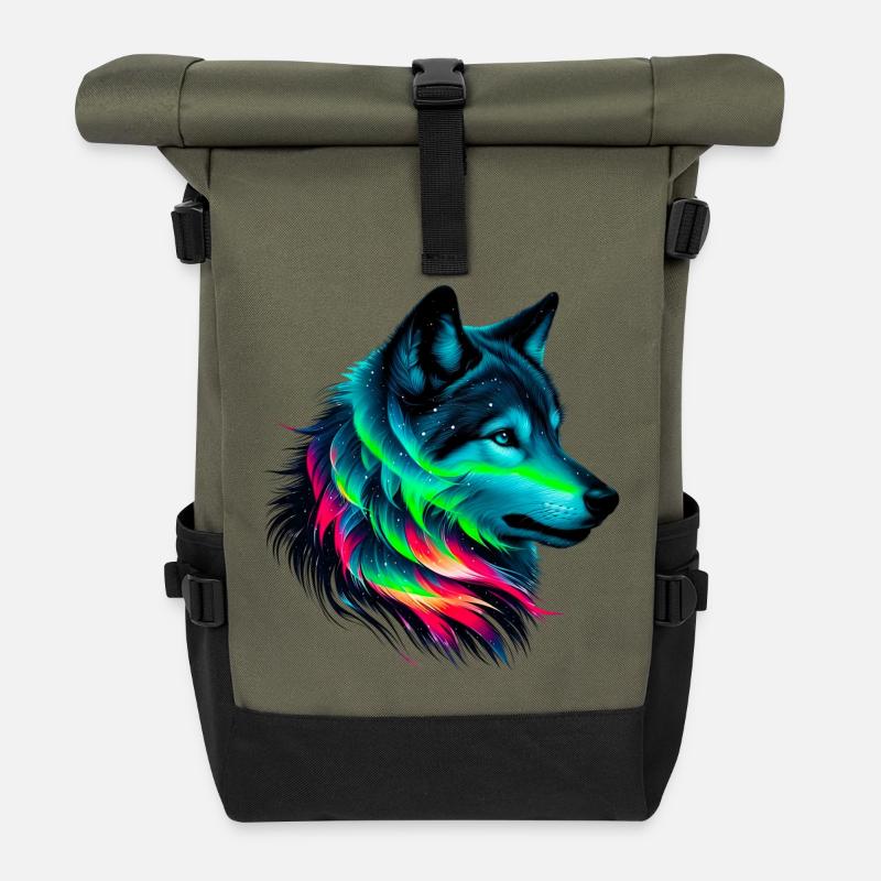 Loup - Sac à dos roll top - olive/noir
