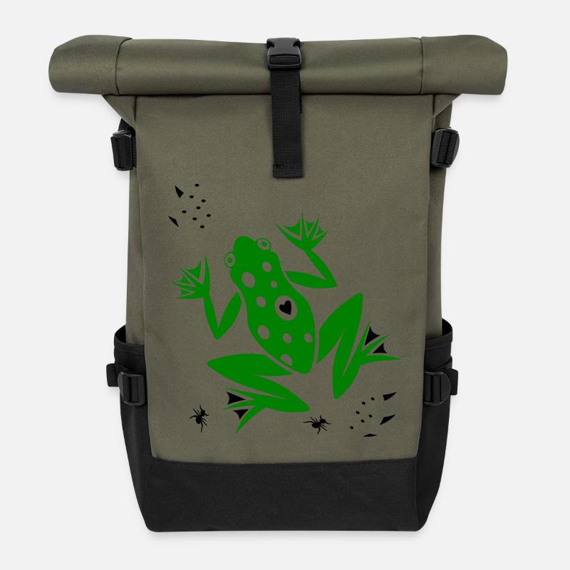 Frosch mit Herz und Ameisen - Rolltop Rucksack - Olive/Schwarz