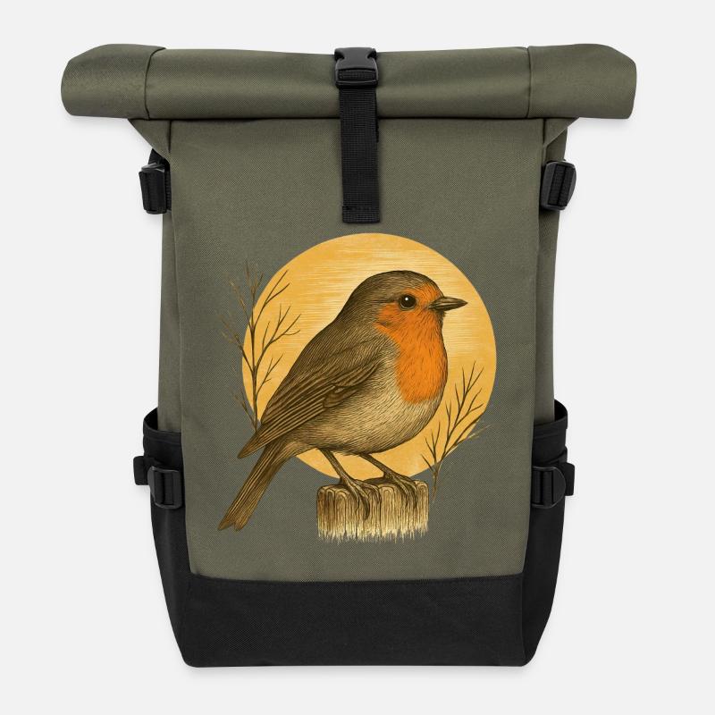 Rotkehlchen - Gartenvögel - Rolltop Rucksack - Olive/Schwarz