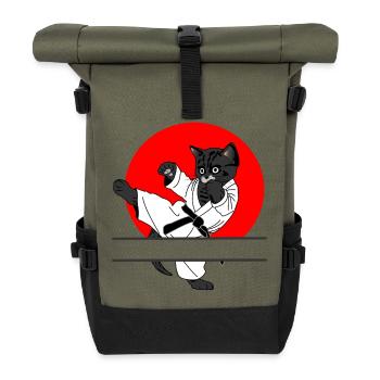 Black cat karate sun - Roll Top Backpack - olive/black - Front