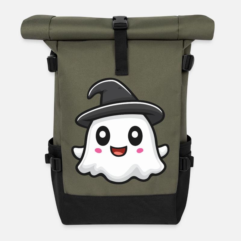 Ghost Cute - Roll Top Backpack - olive/black