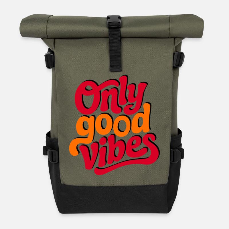 Positive Vibes Hand Lettered Design - Roll Top Backpack - olive/black