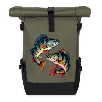 Zwei springende Barsche - Rolltop Rucksack - Olive/Schwarz - Vorne