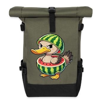 Mürrische Ente mit Wassermelone Sommer Design - Rolltop Rucksack - Olive/Schwarz - Vorne