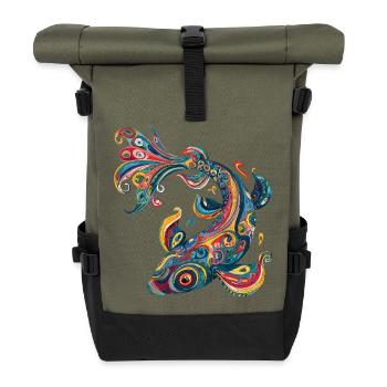 Farbwirbelfisch Muster - Rolltop Rucksack - Olive/Schwarz - Vorne