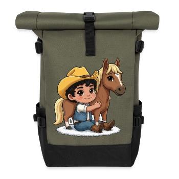 Kleiner Cowboy und Pferdefreund - Rolltop Rucksack - Olive/Schwarz - Vorne