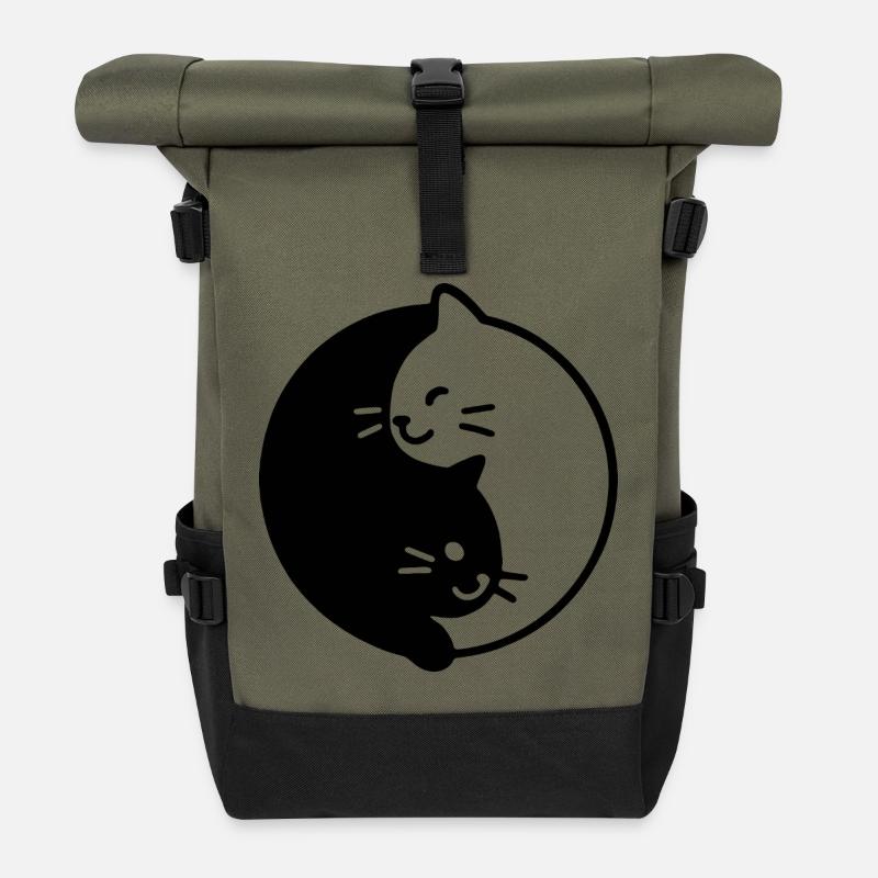 Yin und Yang katzen Duo - Rolltop Rucksack - Olive/Schwarz