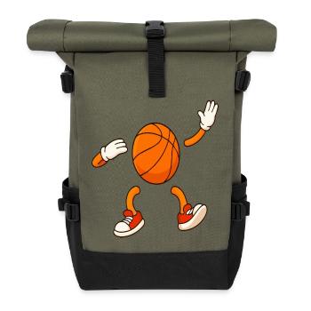 Funny Basketball Character Cartoon Design - Roll Top Backpack - olive/black - Front