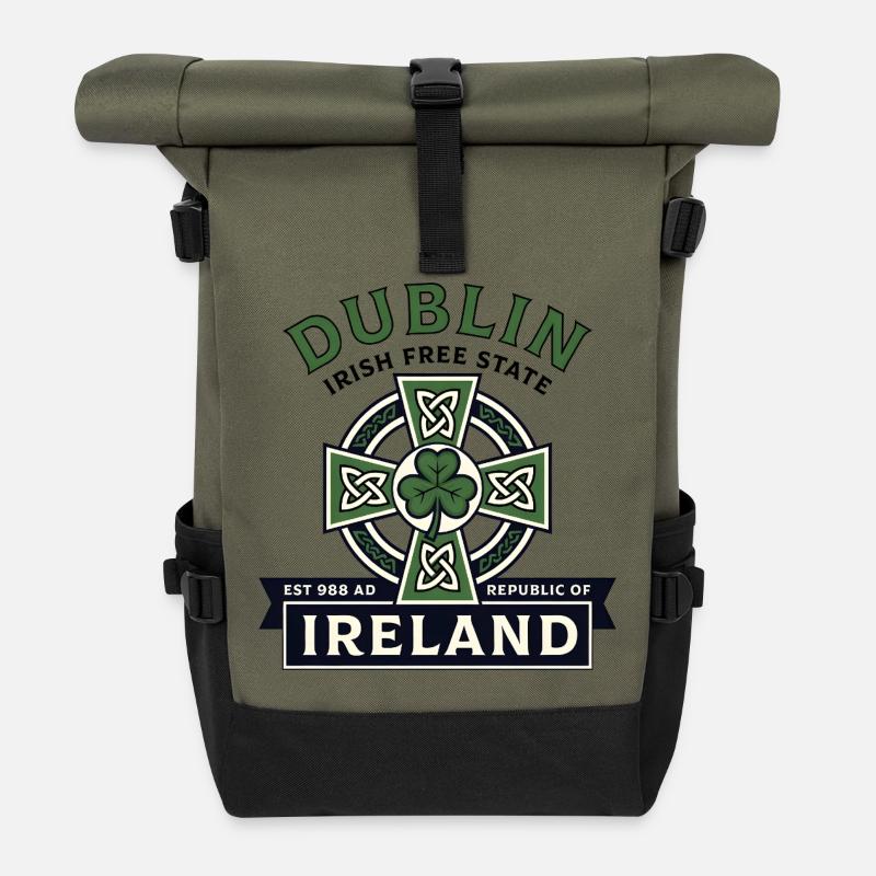 Croix Celtique de Dublin Irlande Trèfle - Sac à dos roll top - olive/noir