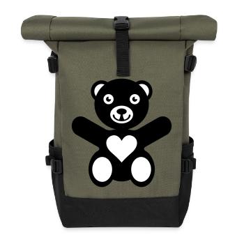 Bear Heart Love - Rolltop Rucksack - Olive/Schwarz - Vorne