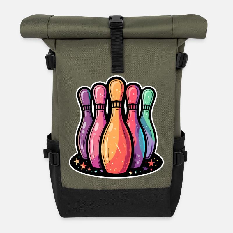 Funny Bowling Pins - Roll Top Backpack - olive/black