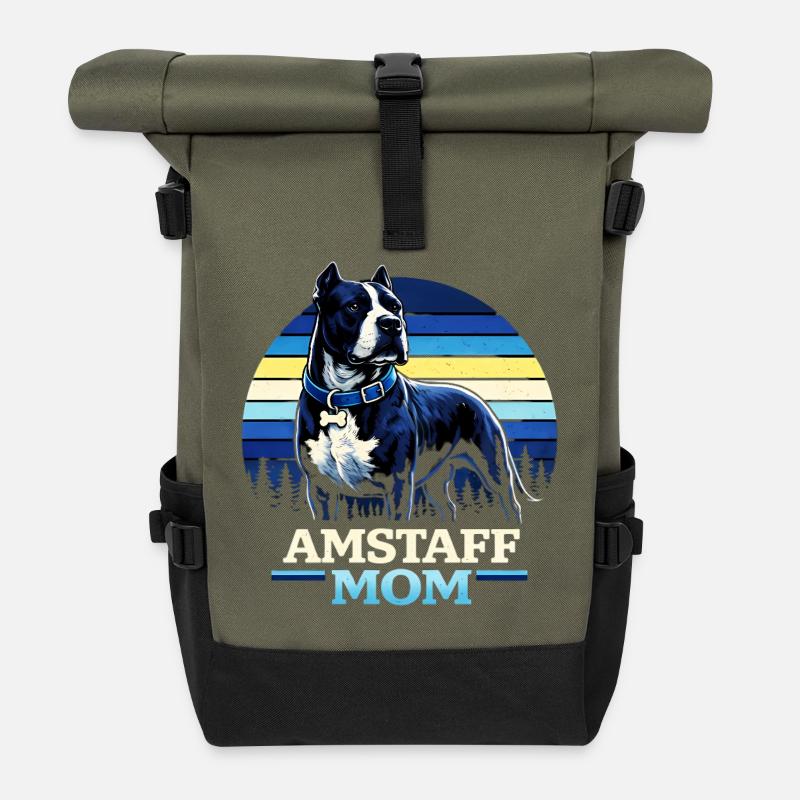 American Staffordshire Terrier Mom - Roll Top Backpack - olive/black