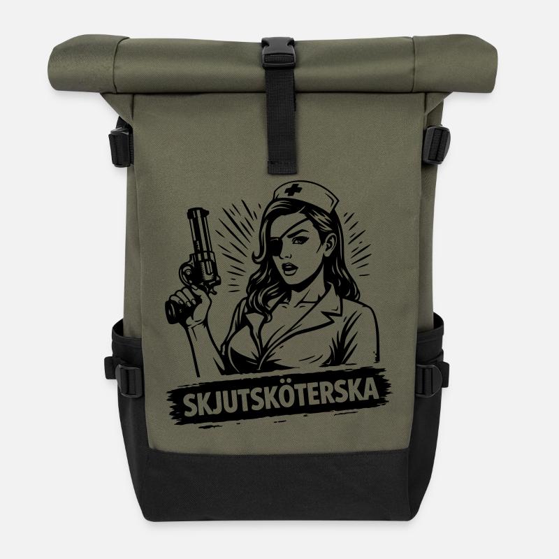 Infirmière de tir - Sac à dos roll top - olive/noir