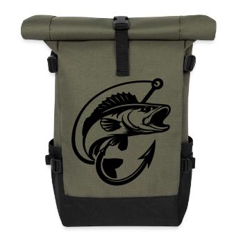Pike Fishing Logo - Roll Top Backpack - olive/black - Front