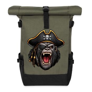 Pirat Gorilla mit Augenklappe - Rolltop Rucksack - Olive/Schwarz - Vorne