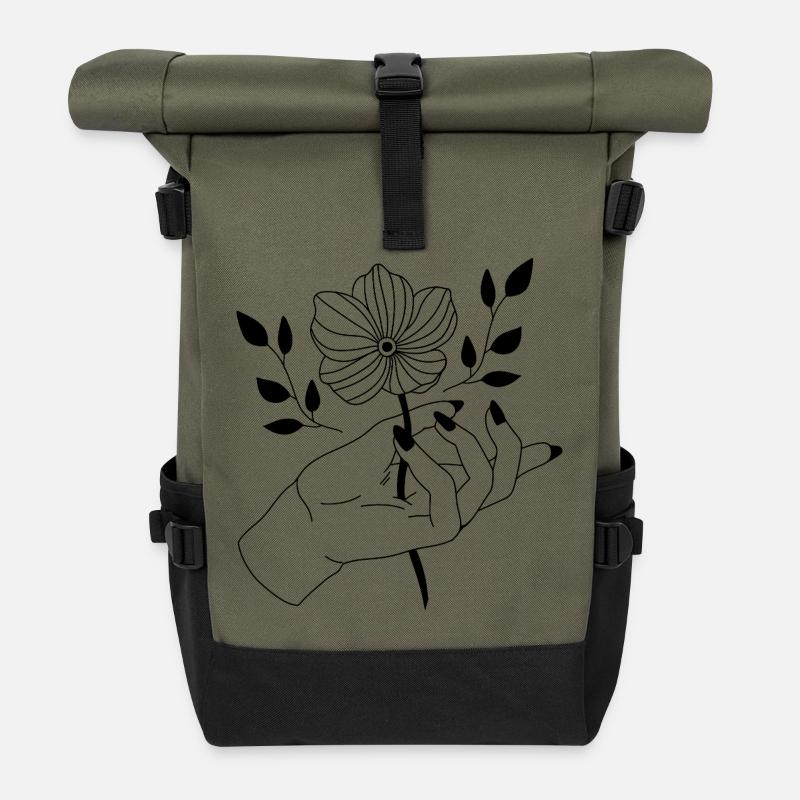 Blume in der Hand - Rolltop Rucksack - Olive/Schwarz
