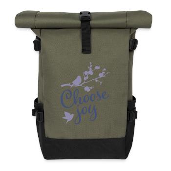Choose Joy Floral Bird Inspirational  - Rolltop Rucksack - Olive/Schwarz - Vorne
