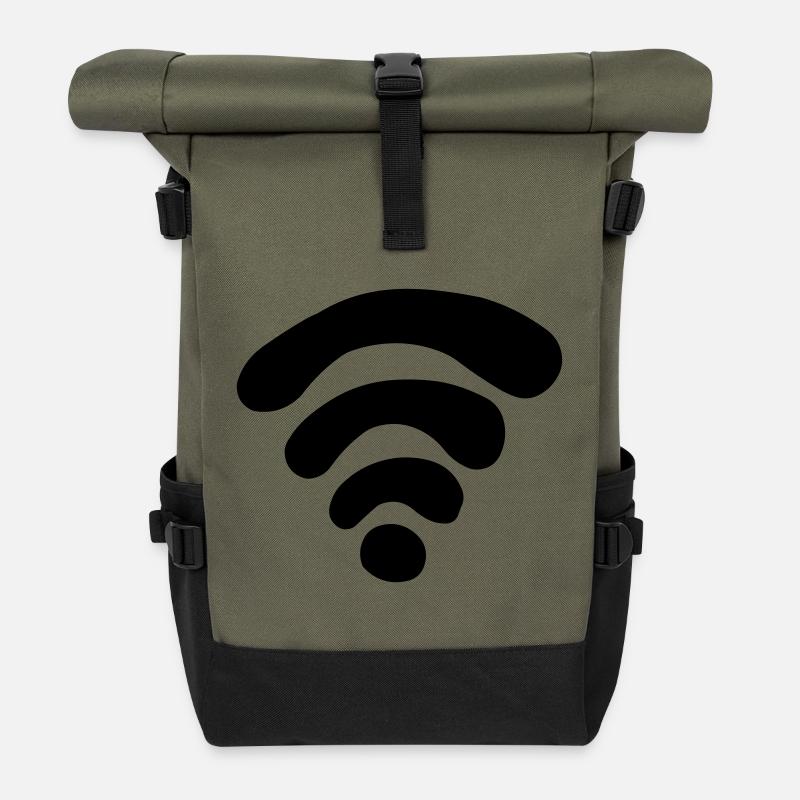 WiFi Woes: One Color Design - Roll Top Backpack - olive/black