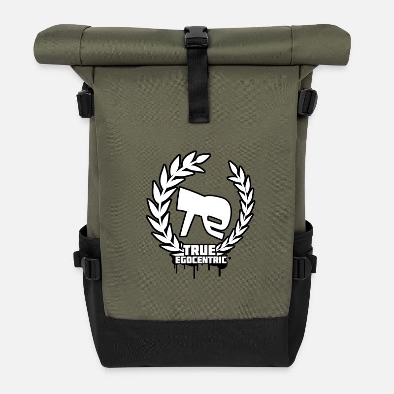 True Egocentric Logo - Rolltop Rucksack - Olive/Schwarz