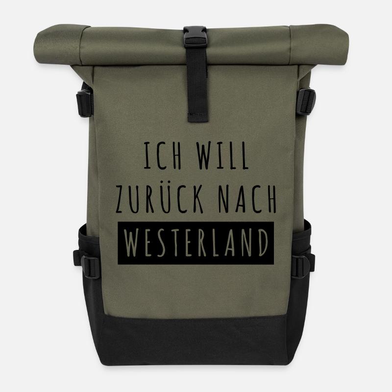 Ich will zurück nach Westerland - Rolltop Rucksack - Olive/Schwarz