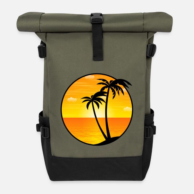 Palms Holiday Sea beach 03 Allround Designs - Roll Top Backpack - olive/black