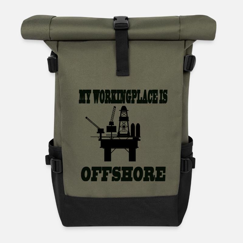 MY WORKINGPLACE IS OFFSHORE - Roll Top Backpack - olive/black