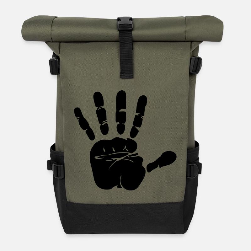 hand print - Roll Top Backpack - olive/black