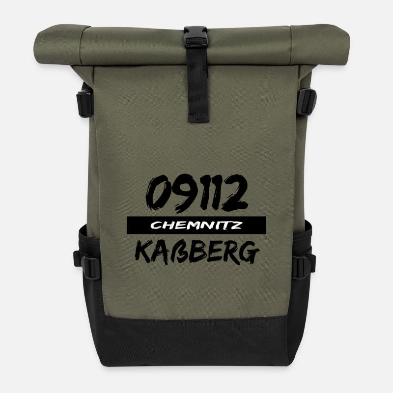 09112 Kaßberg Chemnitz Karl-Marx-Stadt tshirt - Rolltop Rucksack - Olive/Schwarz