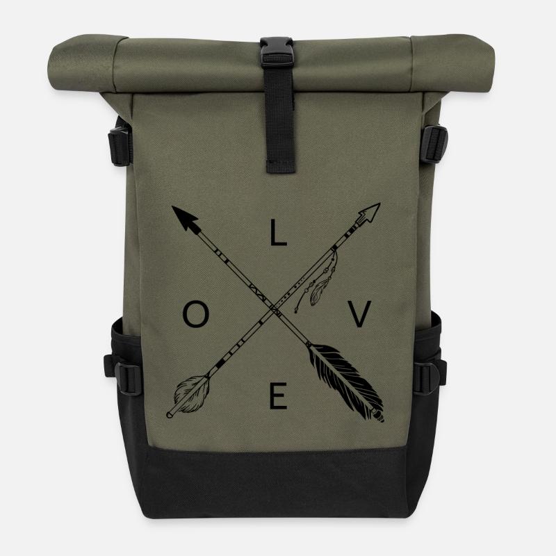 LOVE Indian arrows - Roll Top Backpack - olive/black