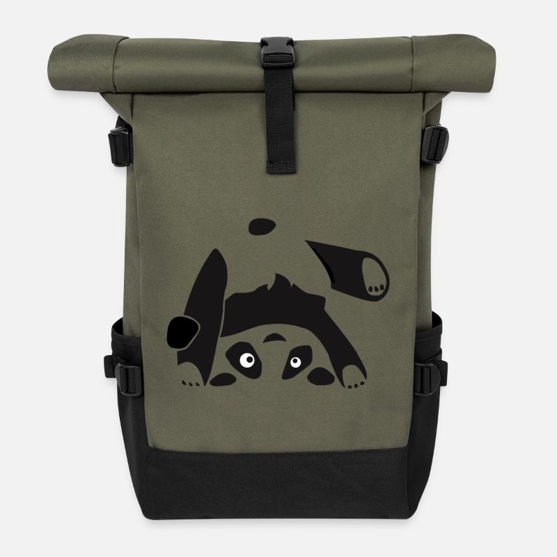 Panda, Bär - Rolltop Rucksack - Olive/Schwarz