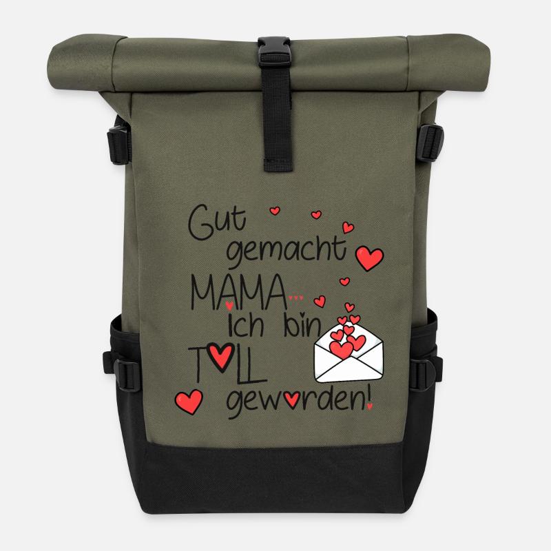 Gut gemacht Mama - Rolltop Rucksack - Olive/Schwarz