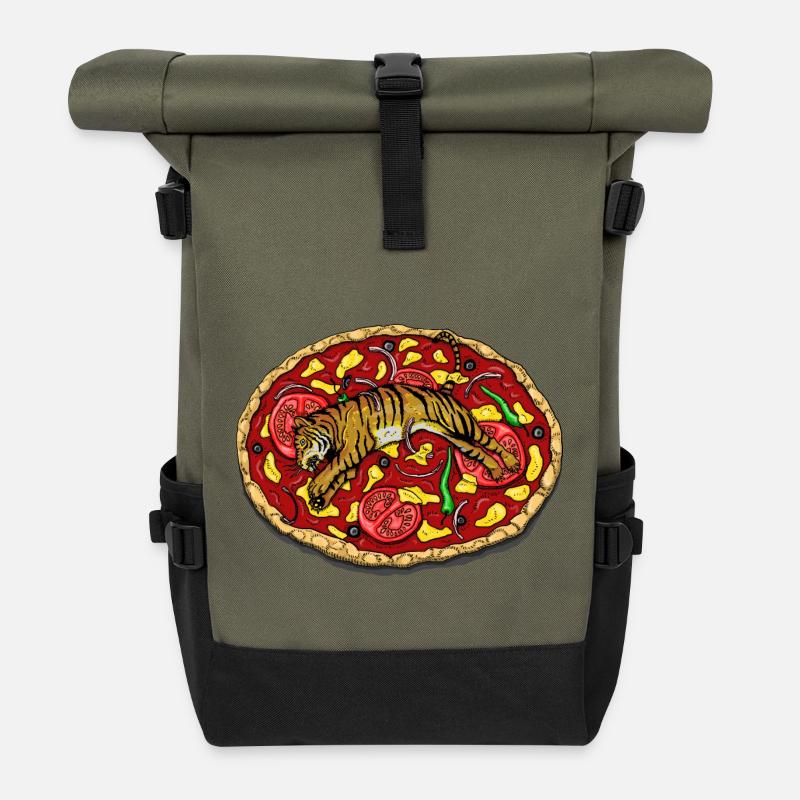 TIGER PIZZA - Rolltop Rucksack - Olive/Schwarz