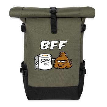 BFF - Best friends for ever - Geschenkidee Freunde - Rolltop Rucksack - Olive/Schwarz - Vorne