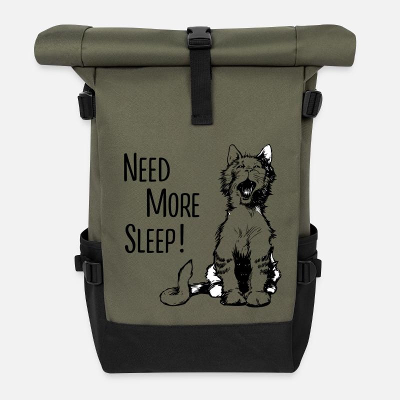 Need More Sleep - Chat - Jour du Chat - Sommeil - Sac à dos roll top - olive/noir