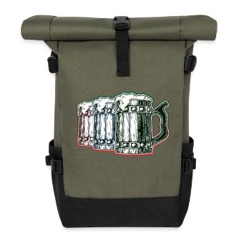 Volle Bierkrüge - Rolltop Rucksack - Olive/Schwarz - Vorne