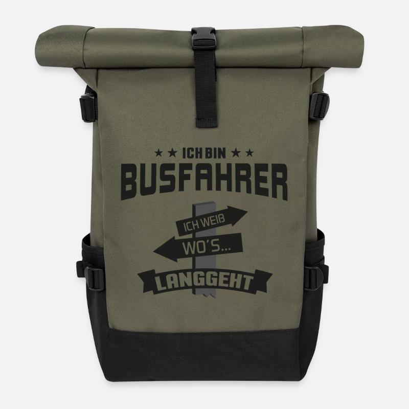 Busfahrer Schulbusfahrer Reisebusfahrer Omnibus - Rolltop Rucksack - Olive/Schwarz